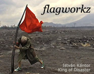 Kántor István with a red flag